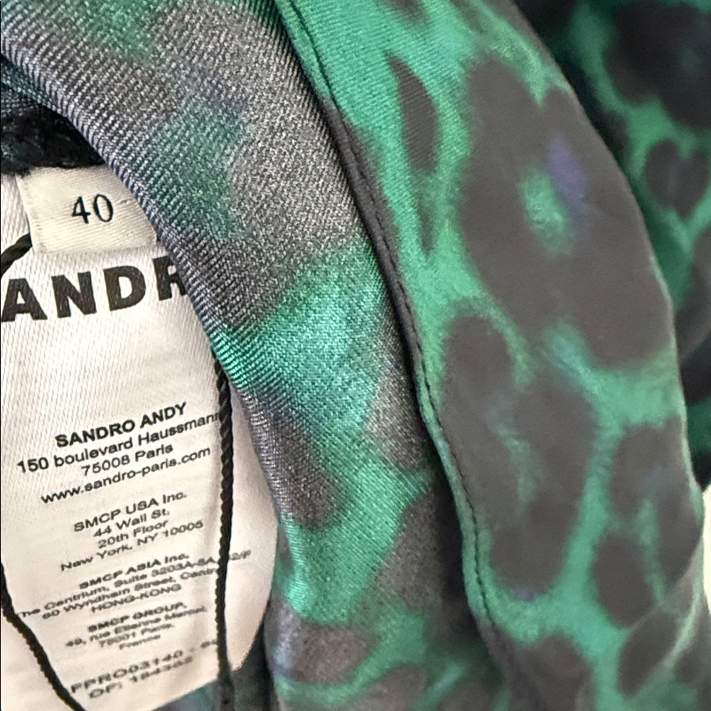 Sandro Women's Green Ruched Leopard-print Satin-twill Midi Slip Dress size 40 - Picture 7 of 8